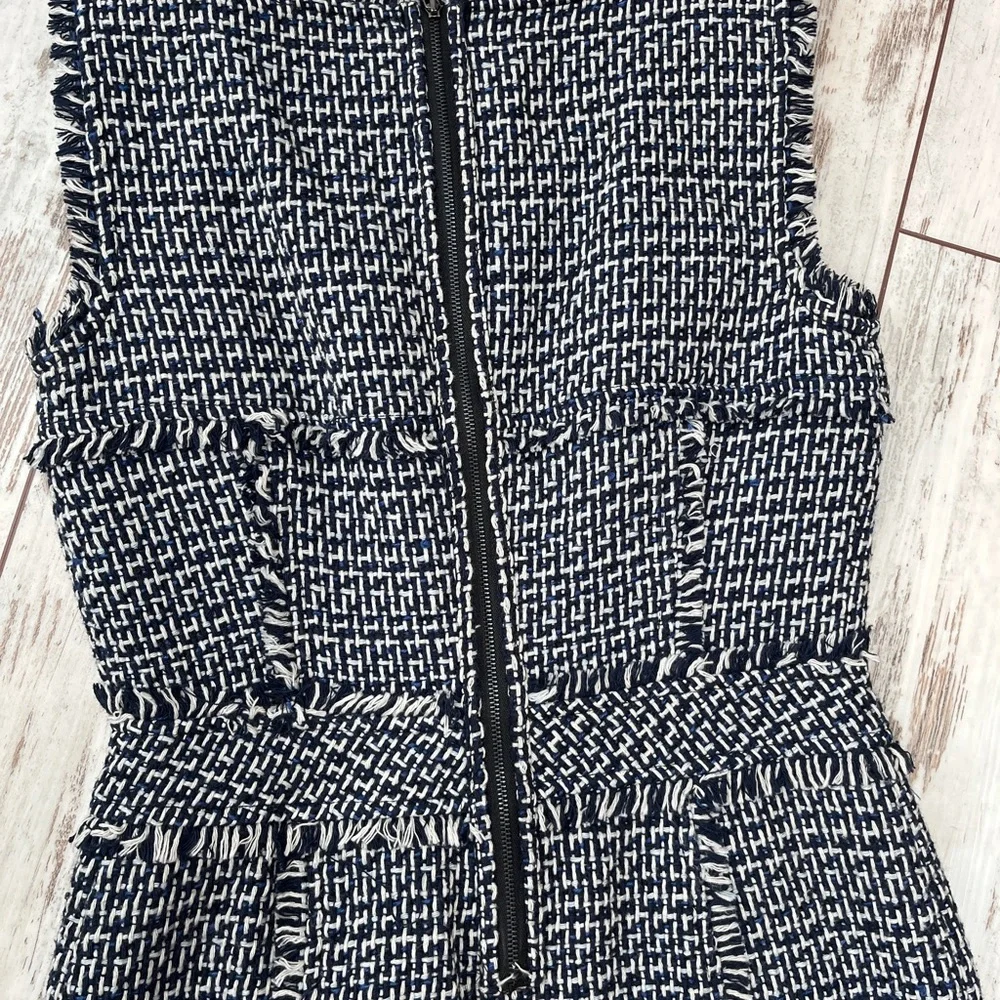 Tory Burch Petula Blue Tweed Fringe Sheath Dress Sleeveless Size 2